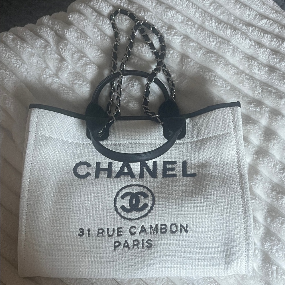 Brand new, never used, CHANEL Black and White Deauville Tote